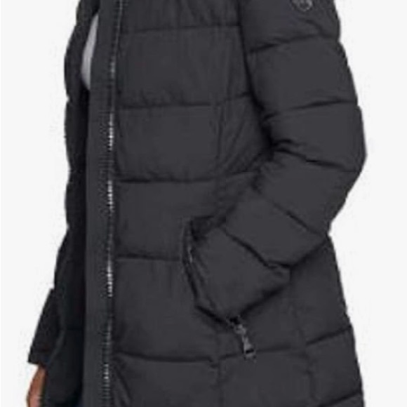 Andrew Marc ladie’s long stretch coat fur hooded jacket size XL color black NWT - Picture 3 of 7